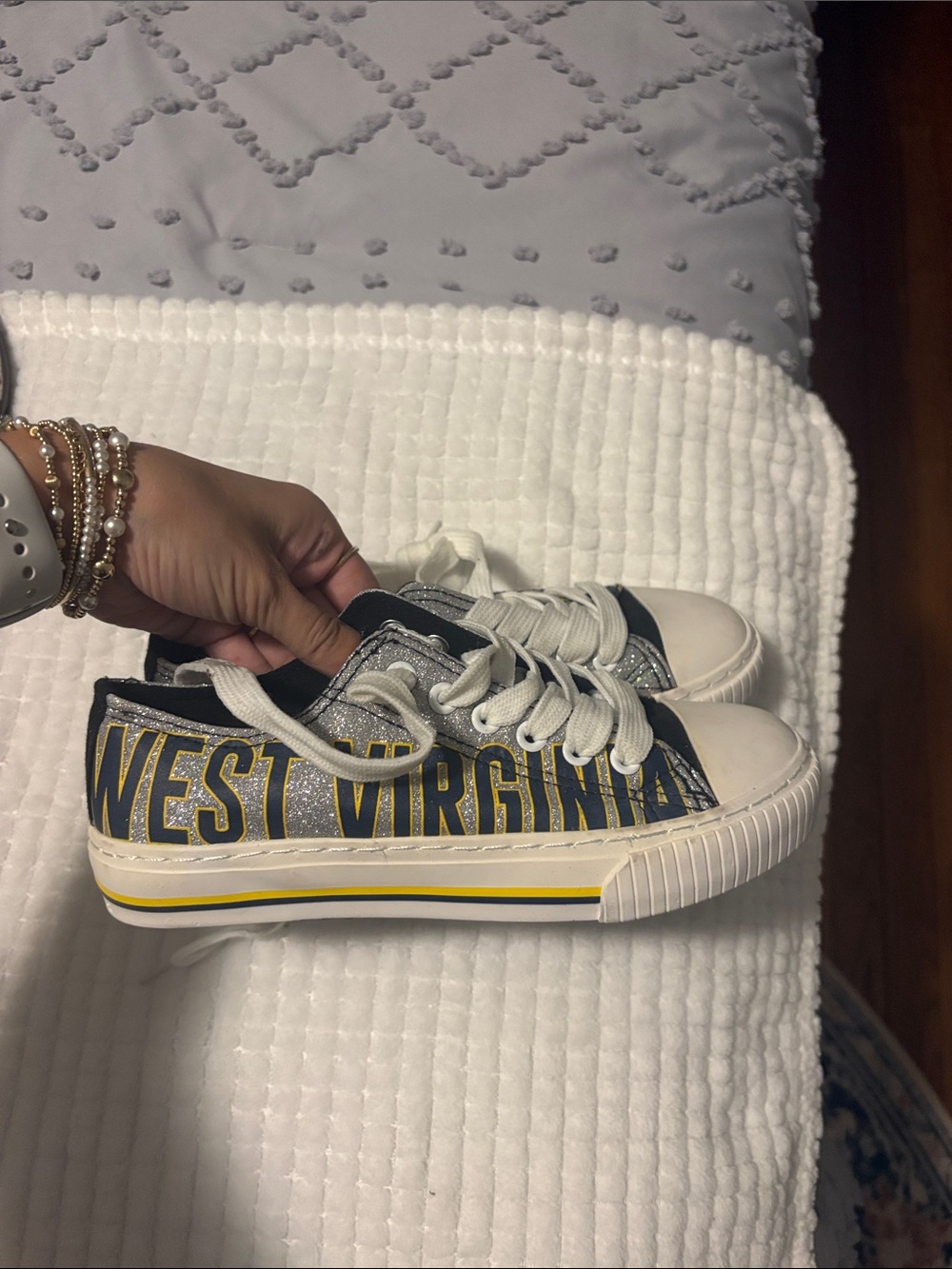 West Virginia Low-Top Glitter Lace-Up Sneakers - Navy, Gold & White